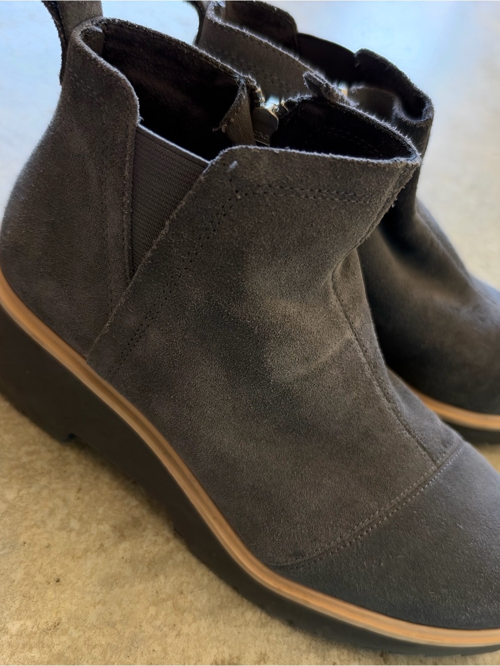 Toms Charcoal Suede Platform Ankle Booties